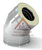 Отвод с изоляцией D115/215 мм угол 45 (нерж. 0,5/0,5 мм AISI 304 внутри)