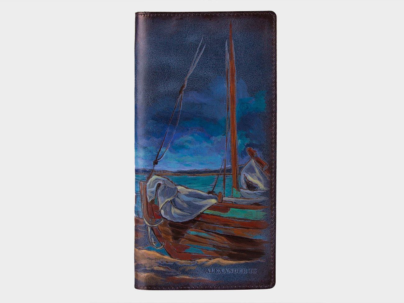 Кожаное портмоне «Лодки на берегу», синий