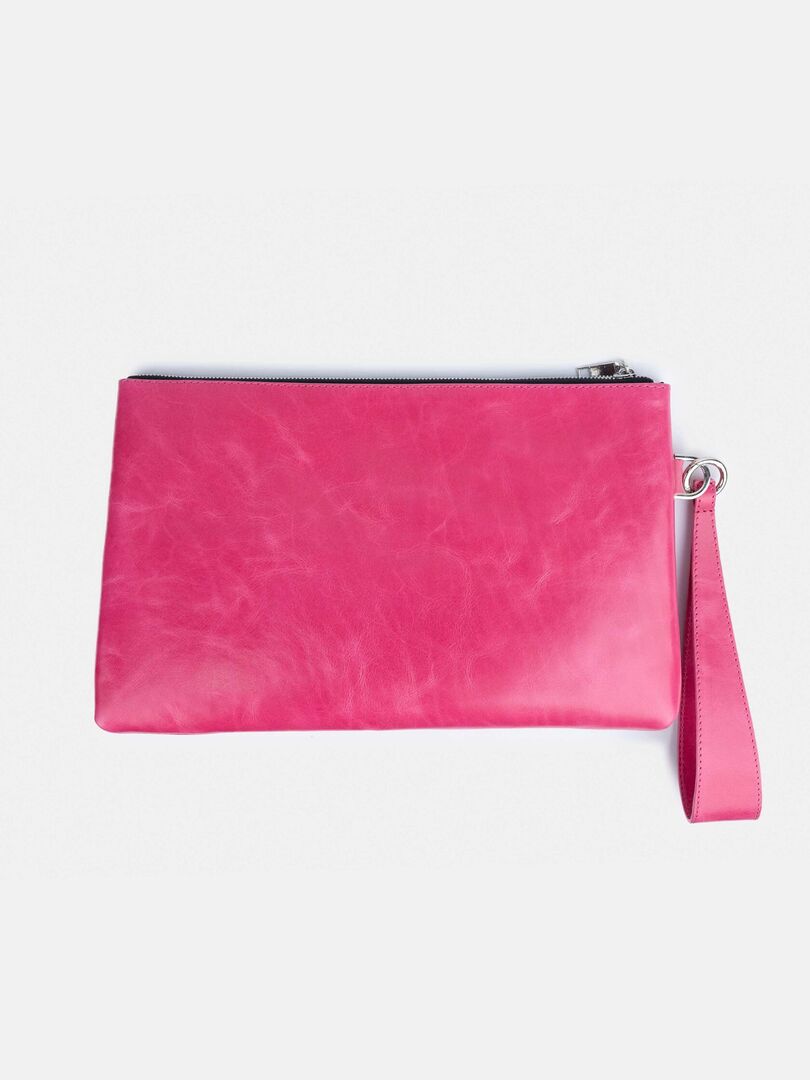 Клатч из натуральной кожи soft touch, Фламинго L