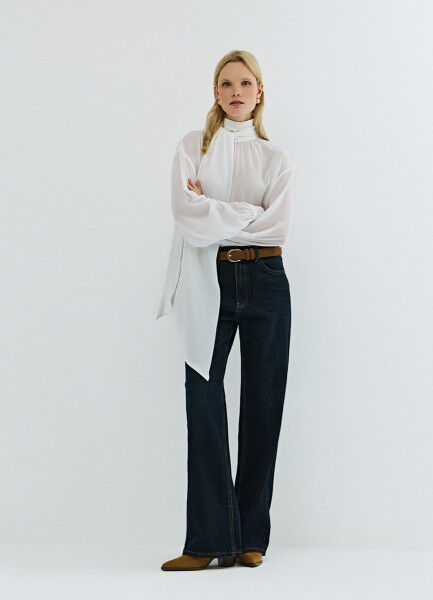 Широкие джинсы Wide leg с высокой посадкой, Синий Ostin