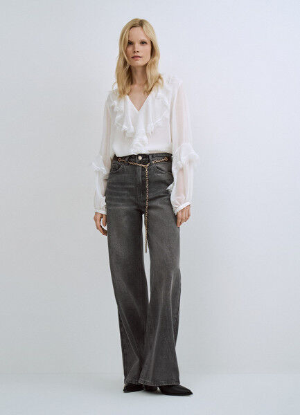 Широкие джинсы Wide leg с ремнём, Серый Ostin